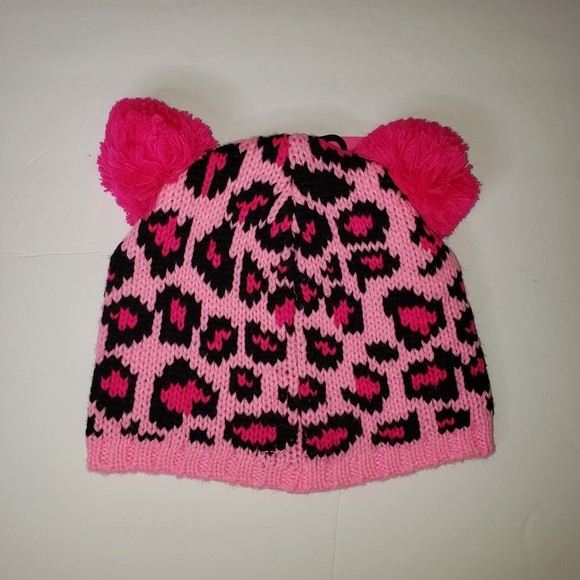 BETSEY JOHNSON KIDS Pink Leopard Winter Hat with Pom Poms - Picture 3 of 11